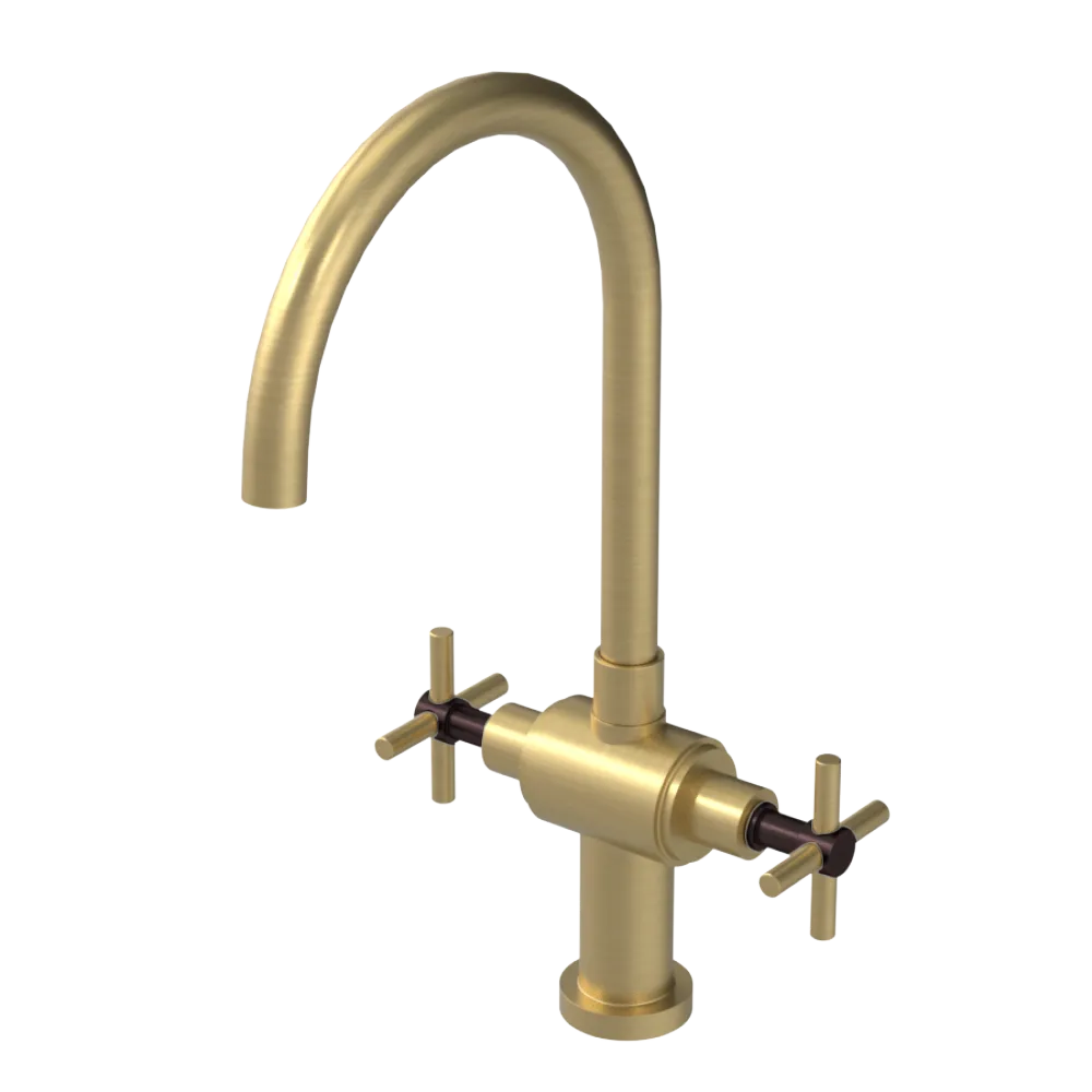 Rubinet Two Handle Single Hole Kitchen Set with LaSalle Spout Satin Brass