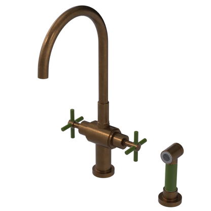 Rubinet Two Handle Single Hole Kitchen Set with LaSalle Spout with Hand Spray Tuscan Brass