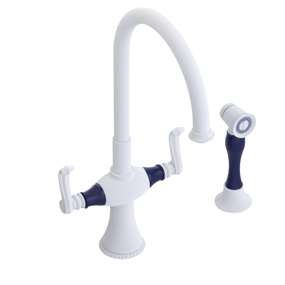Rubinet Two Handle Single Hole Kitchen Set with Hand Spray Matt White