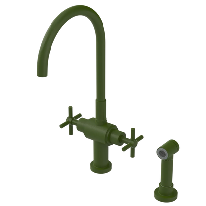 Rubinet Two Handle Single Hole Kitchen Set with LaSalle Spout with Hand Spray Green Envy