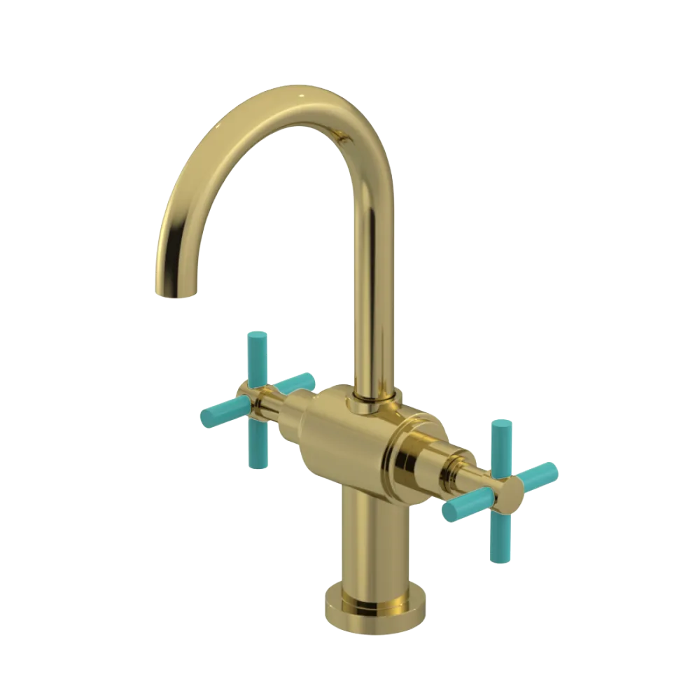 Rubinet Single Hole Dual Handle Lav. Set with LaSalle Spout (less drain) Natural Brass