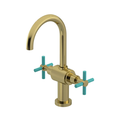 Rubinet Single Hole Dual Handle Lav. Set with LaSalle Spout (less drain) Natural Brass