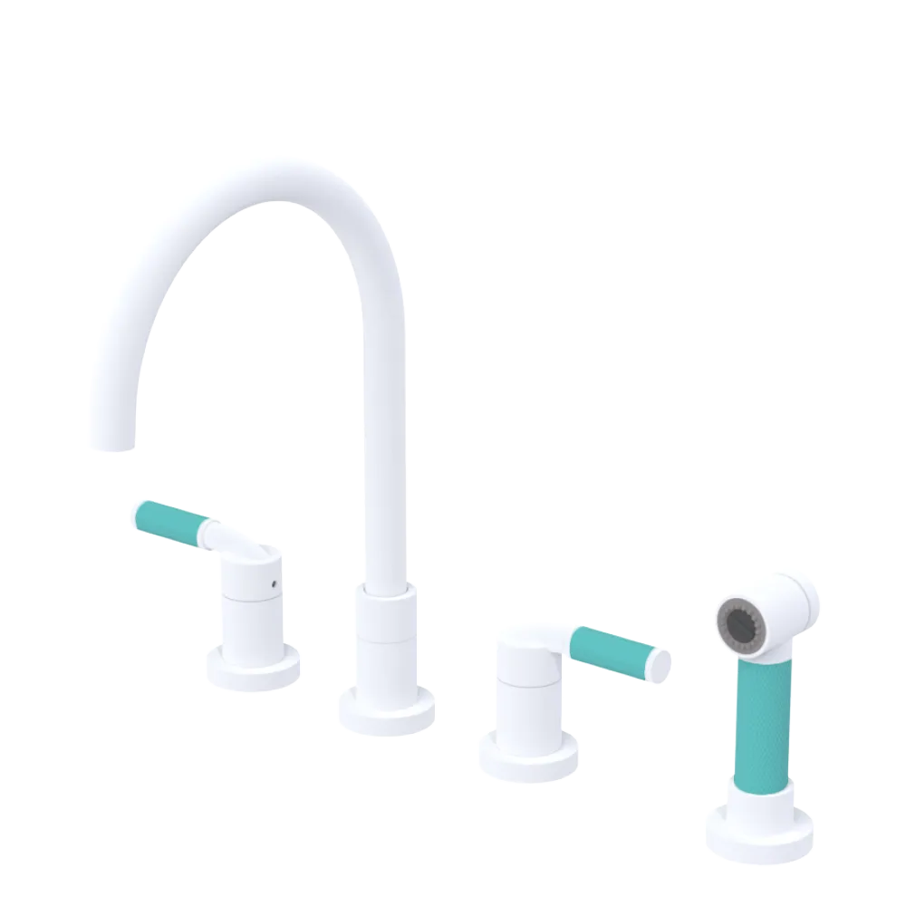 Rubinet Widespread Kitchen Set with Hand Spray Matt White