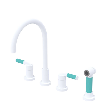 Rubinet Widespread Kitchen Set with Hand Spray Matt White