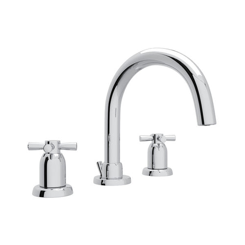 Perrin & Rowe Holborn 3-Hole Tubular C-Spout Widespread Bathroom Faucet With Cross Handle