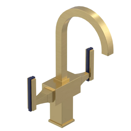 Rubinet Single Hole Dual Handle Lav. Set. (less drain) Satin Brass