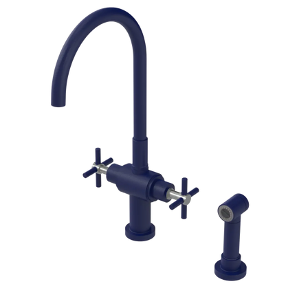 Rubinet Two Handle Single Hole Kitchen Set with LaSalle Spout with Hand Spray Midnight Blue