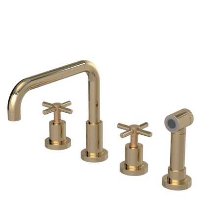 Rubinet Widespread Kitchen Set with Hand Spray Gold