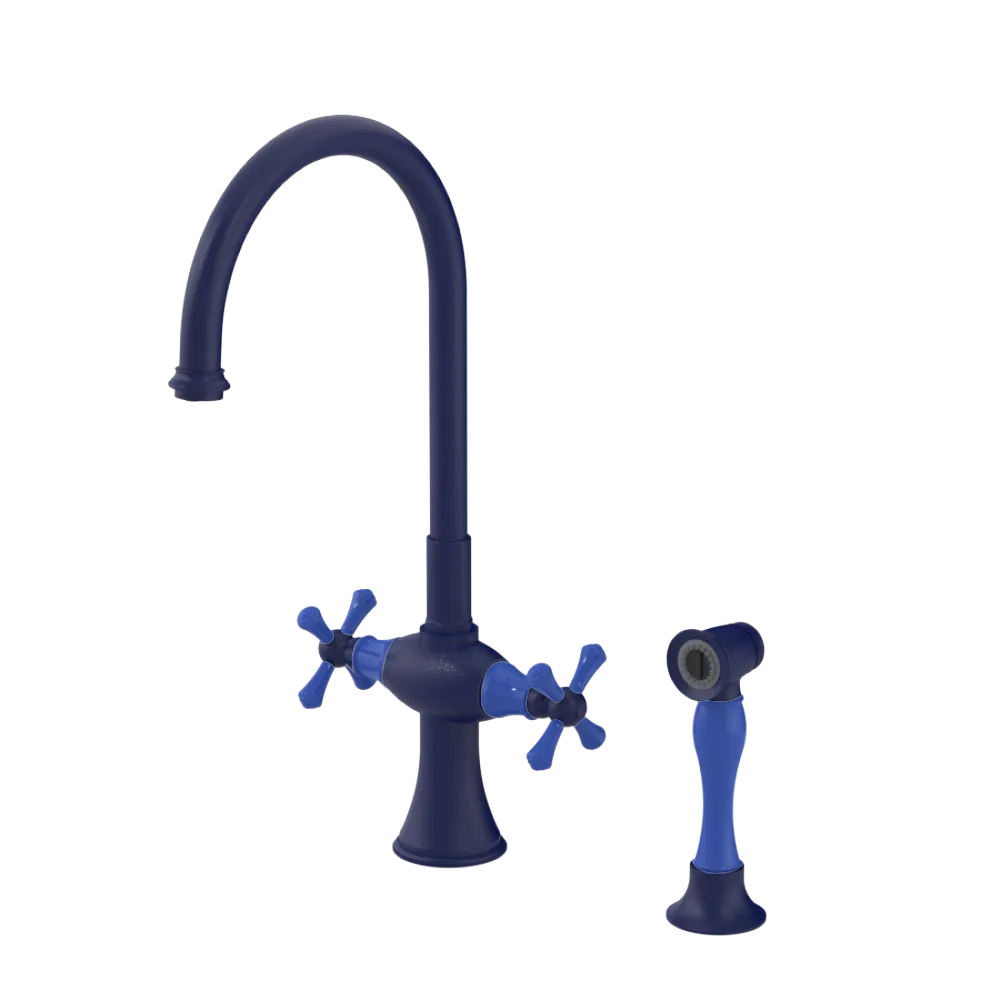 Rubinet Two Handle Single Hole Kitchen Set with Hand Spray Midnight Blue