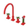 Rubinet Widespread Kitchen Set with Hand Spray Red