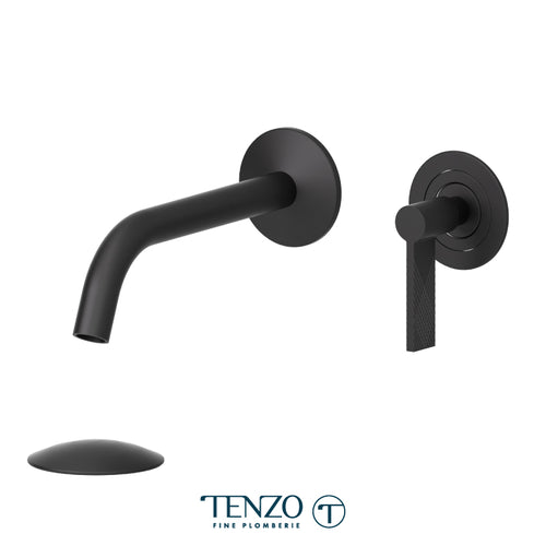 Wall mount lavatory faucet with drain