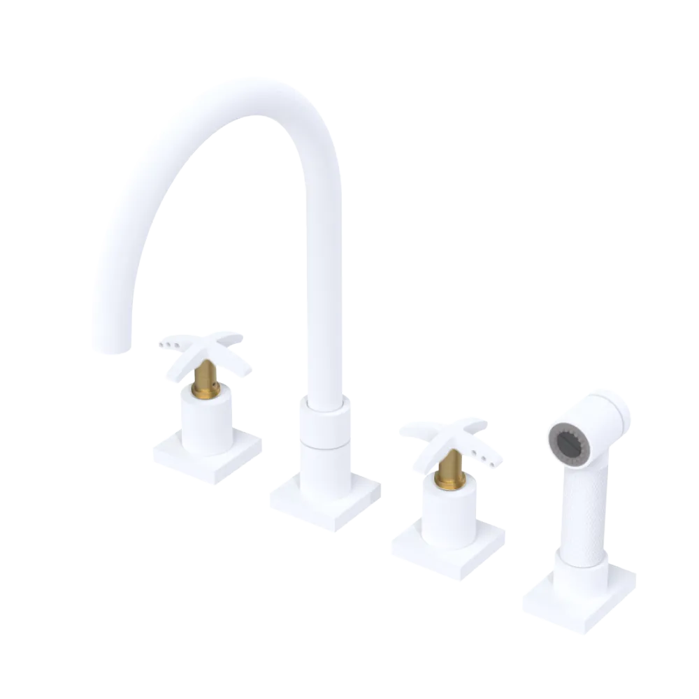 Rubinet Widespread Kitchen Set with Hand Spray Matt White