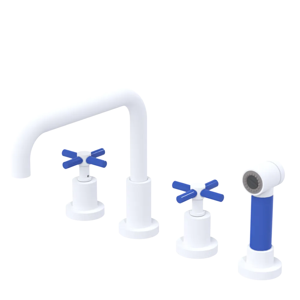 Rubinet Widespread Kitchen Set with Hand Spray Matt White