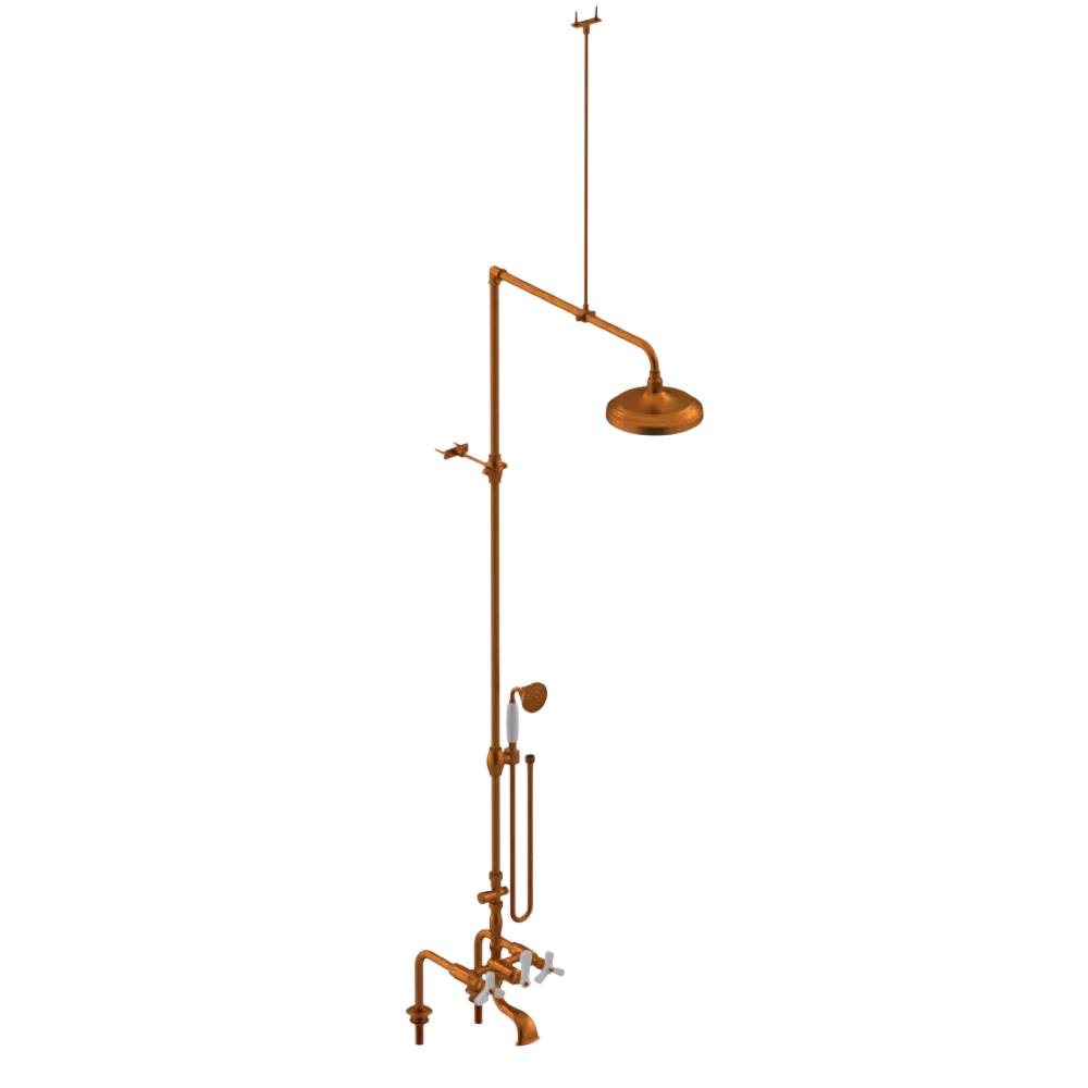 Rubinet Deck Mount Tub & Shower with Hand Held Shower Antique Copper Matt