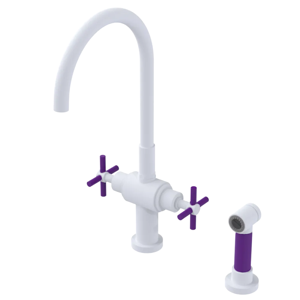 Rubinet Two Handle Single Hole Kitchen Set with LaSalle Spout with Hand Spray Matt White