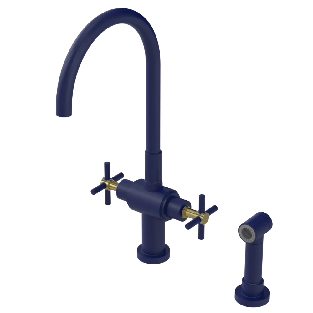 Rubinet Two Handle Single Hole Kitchen Set with LaSalle Spout with Hand Spray Midnight Blue