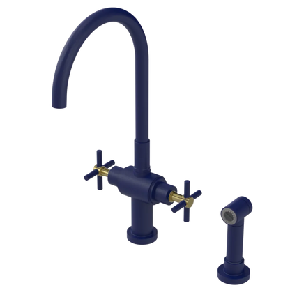 Rubinet Two Handle Single Hole Kitchen Set with LaSalle Spout with Hand Spray Midnight Blue