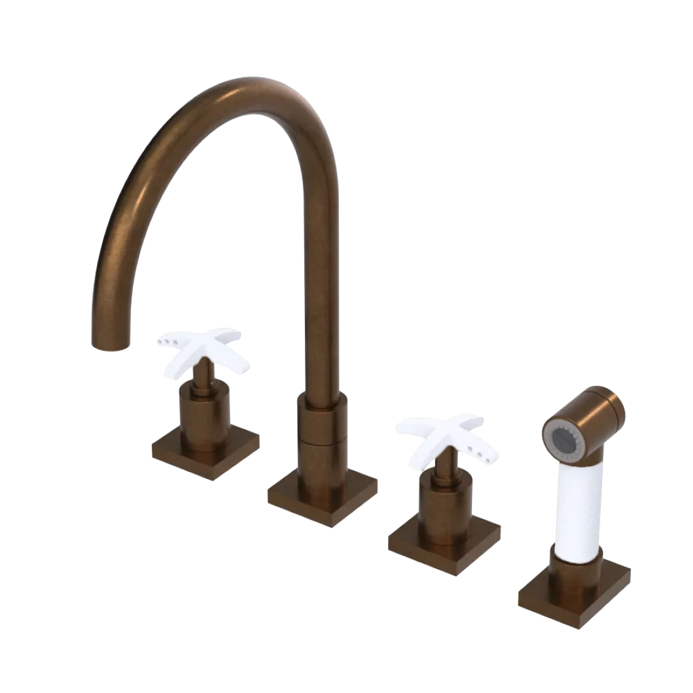 Rubinet Widespread Kitchen Set with Hand Spray Tuscan Brass