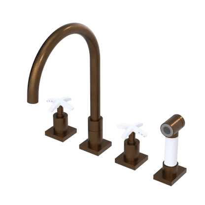 Rubinet Widespread Kitchen Set with Hand Spray Tuscan Brass