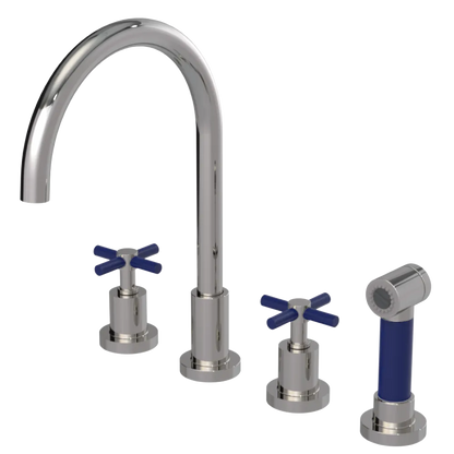 Rubinet Widespread Kitchen Set with LaSalle Spout with Hand Spray Polished Nickel