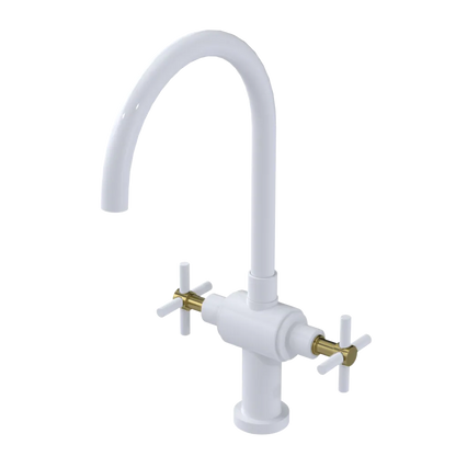 Rubinet Two Handle Single Hole Kitchen Set with LaSalle Spout White