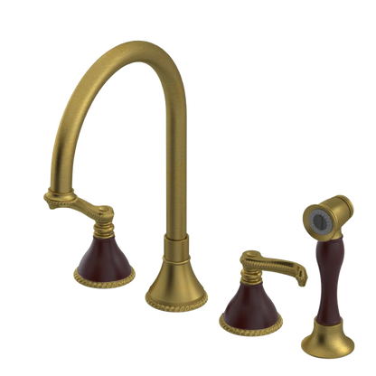 Rubinet Widespread Kitchen Set with Hand Spray Antique Brass Matt