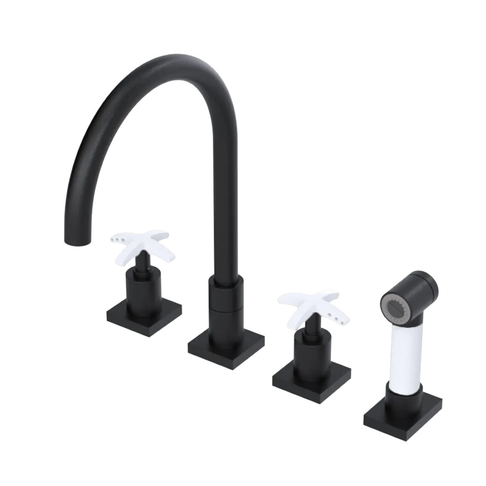 Rubinet Widespread Kitchen Set with Hand Spray Matt Black