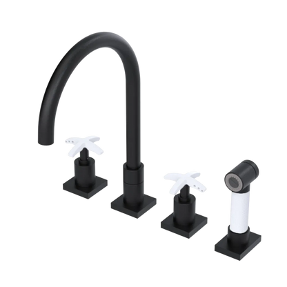 Rubinet Widespread Kitchen Set with Hand Spray Matt Black