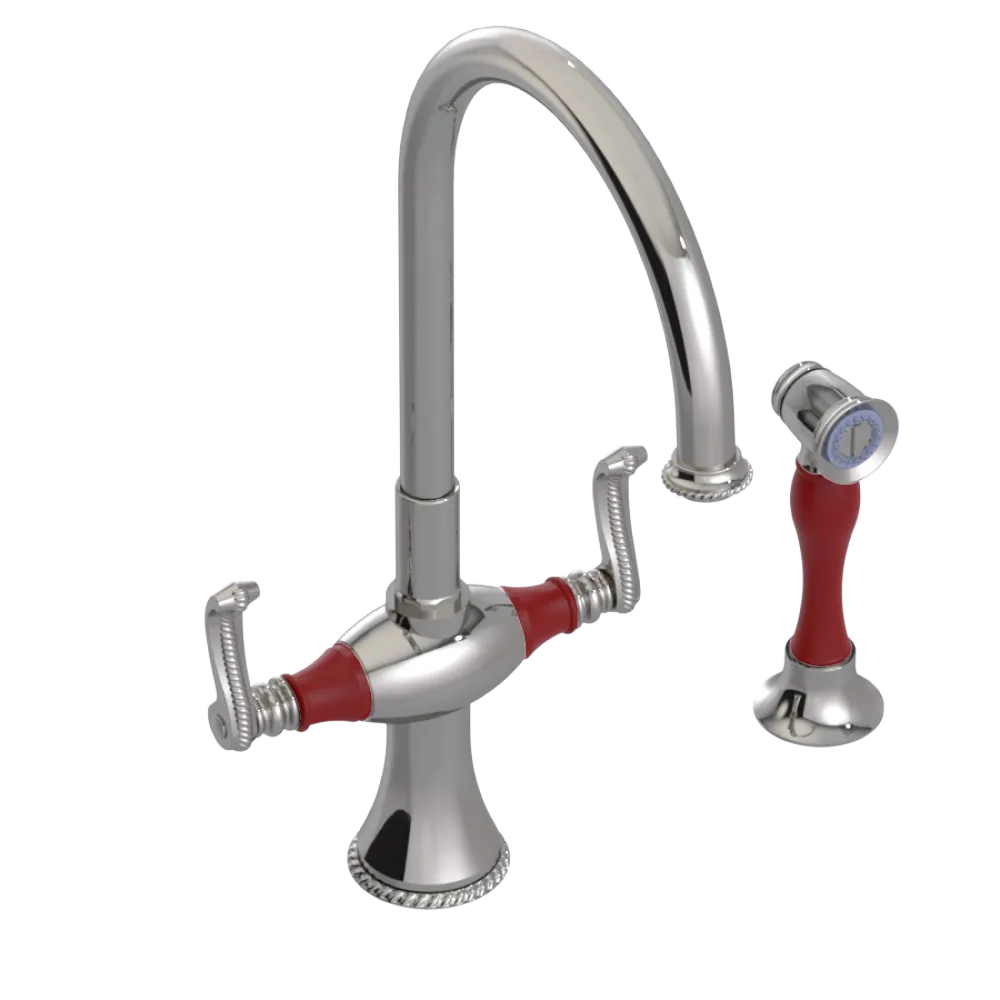 Rubinet Two Handle Single Hole Kitchen Set with Hand Spray Polished Nickel
