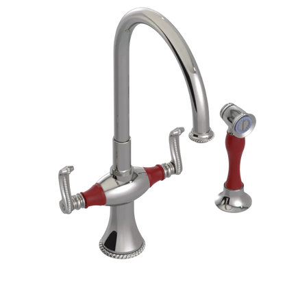 Rubinet Two Handle Single Hole Kitchen Set with Hand Spray Polished Nickel