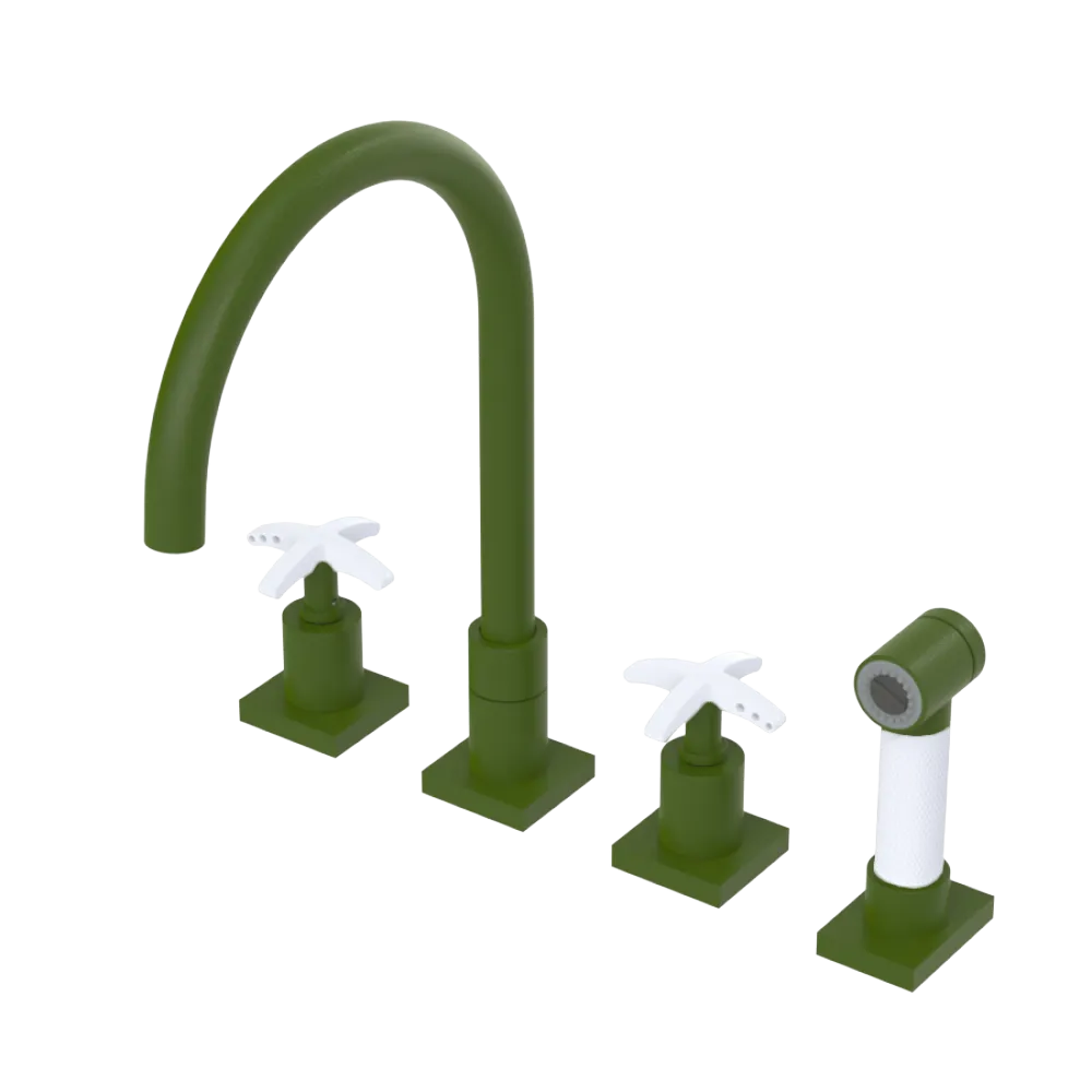Rubinet Widespread Kitchen Set with Hand Spray Green Envy