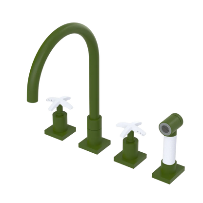 Rubinet Widespread Kitchen Set with Hand Spray Green Envy