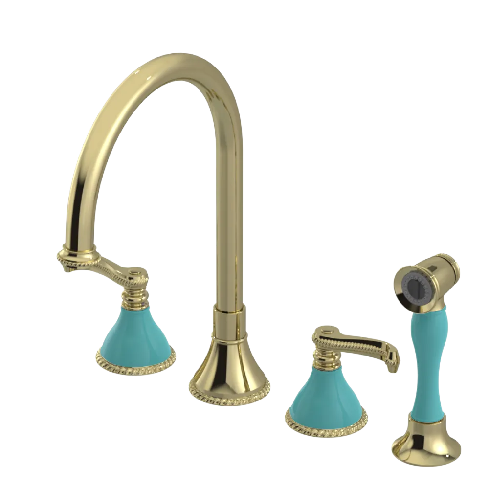 Rubinet Widespread Kitchen Set with Hand Spray Gold