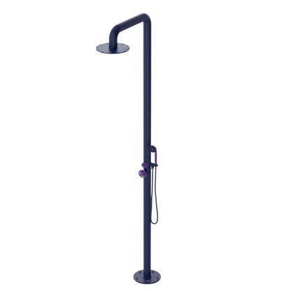 Rubinet Pressure Balance Outdoor Shower with Hand Held Shower & 10" Shower Head - 304 Stainless Steel Midnight Blue