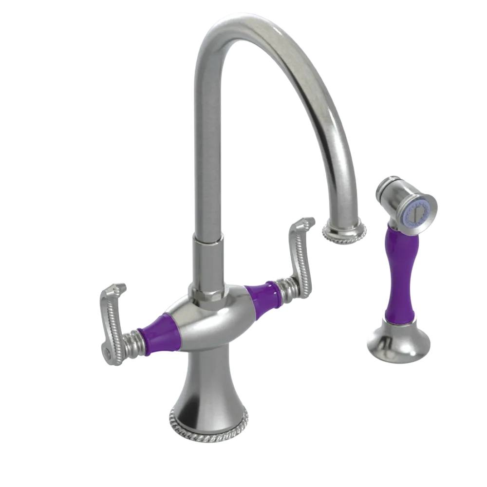 Rubinet Two Handle Single Hole Kitchen Set with Hand Spray Satin Nickel