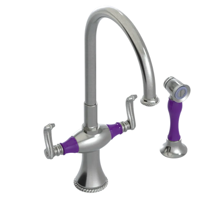Rubinet Two Handle Single Hole Kitchen Set with Hand Spray Satin Nickel