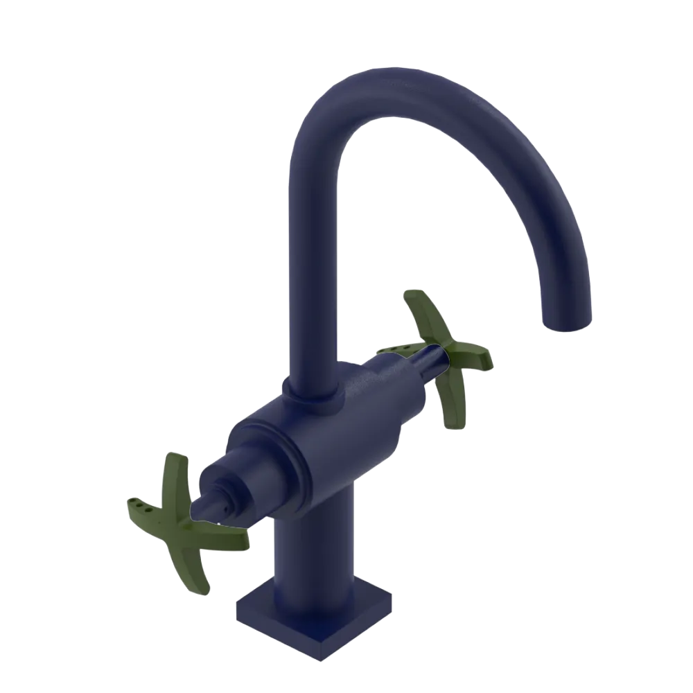 Rubinet Single Hole Dual Handle Lav. Set. (less drain) Midnight Blue