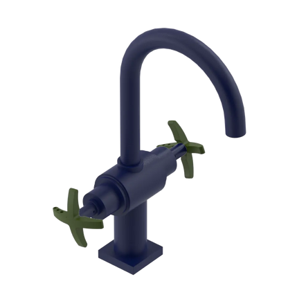 Rubinet Single Hole Dual Handle Lav. Set. (less drain) Midnight Blue
