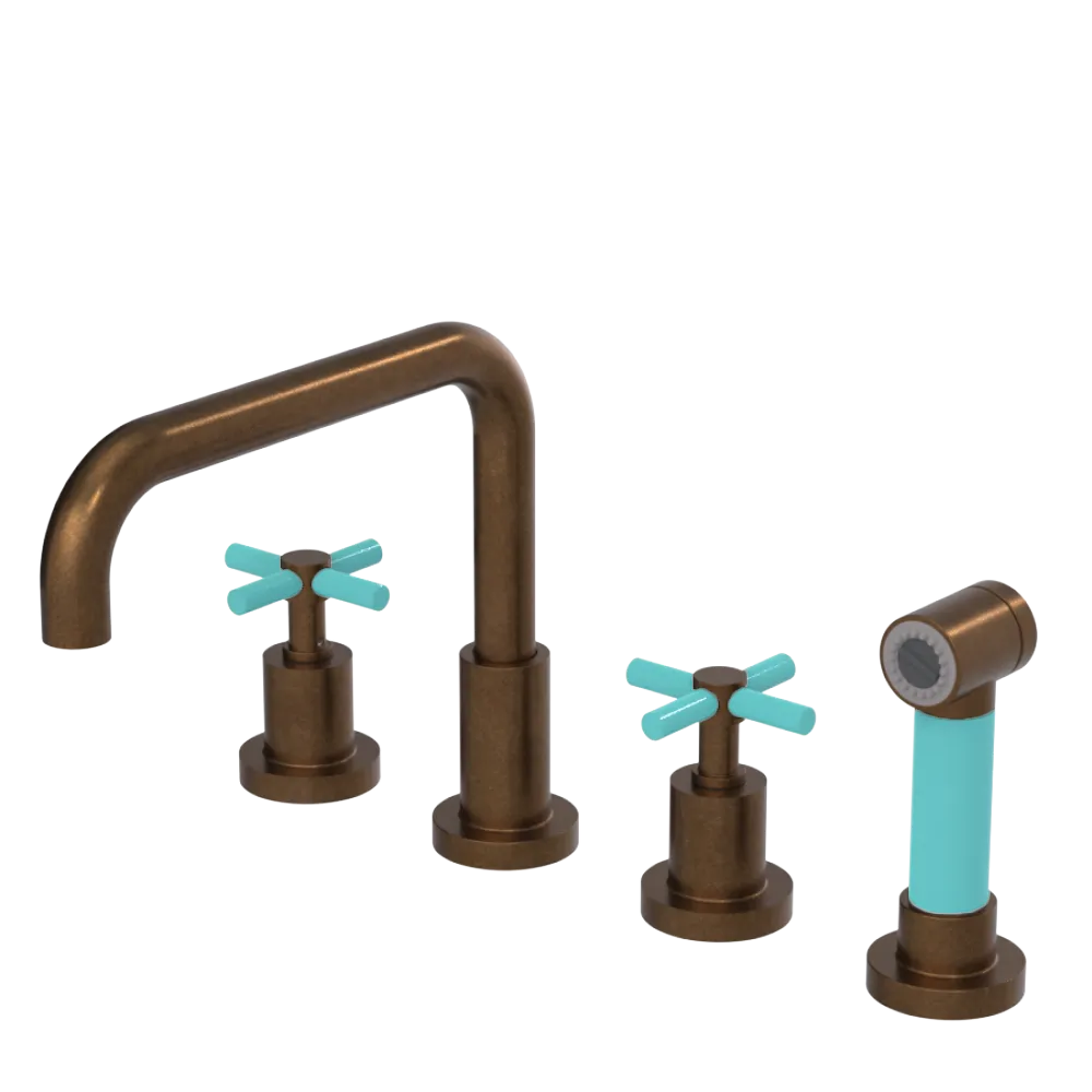 Rubinet Widespread Kitchen Set with Hand Spray Tuscan Brass