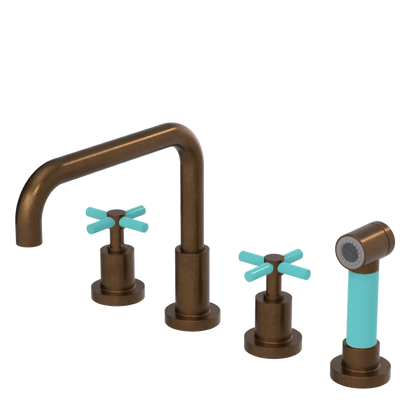 Rubinet Widespread Kitchen Set with Hand Spray Tuscan Brass