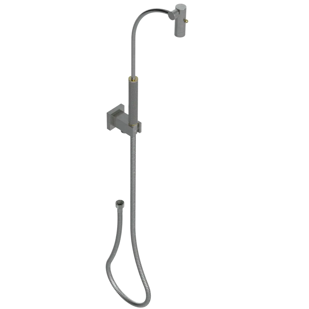 Rubinet Hand Held Shower Bidet with Extended Reach & Dual Function Spray Including Wall Bracket with Supply & Hose (Square) Satin Nickel