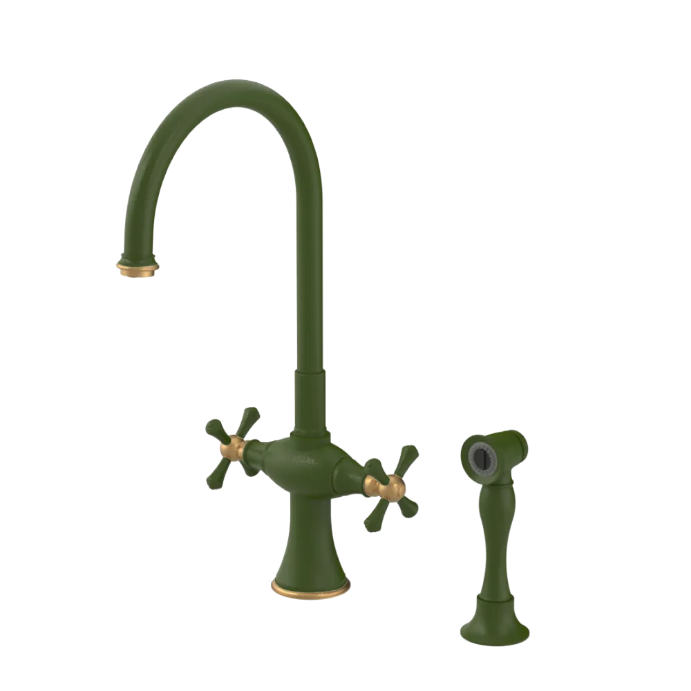 Rubinet Two Handle Single Hole Kitchen Set with Hand Spray Green Envy