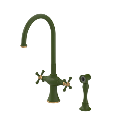 Rubinet Two Handle Single Hole Kitchen Set with Hand Spray Green Envy