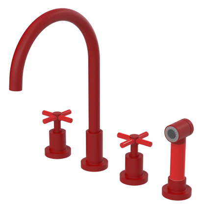 Rubinet Widespread Kitchen Set with LaSalle Spout with Hand Spray Maroon