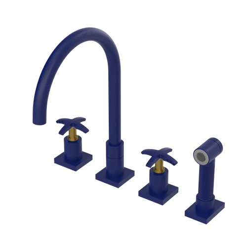Rubinet Widespread Kitchen Set with Hand Spray Midnight Blue