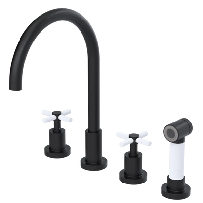 Rubinet Widespread Kitchen Set with LaSalle Spout with Hand Spray Matt Black
