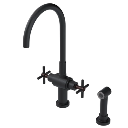 Rubinet Two Handle Single Hole Kitchen Set with LaSalle Spout with Hand Spray Matt Black
