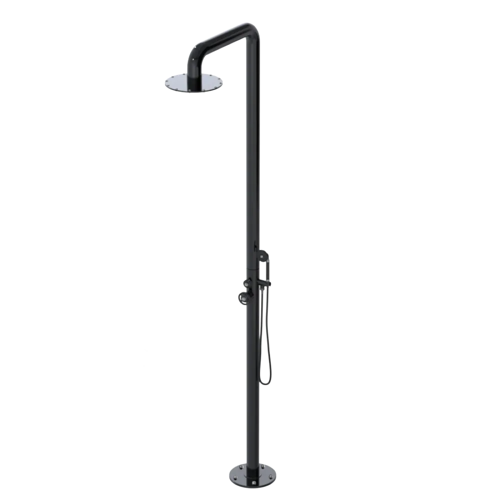 Rubinet Pressure Balance Outdoor Shower with Hand Held Shower & 10" Shower Head - 304 Stainless Steel Black
