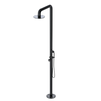 Rubinet Pressure Balance Outdoor Shower with Hand Held Shower & 10" Shower Head - 304 Stainless Steel Black