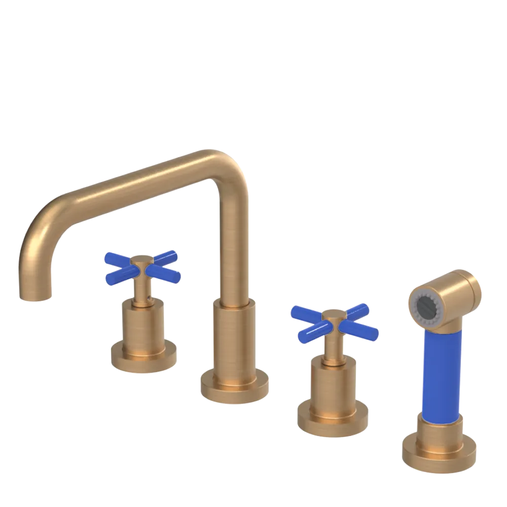 Rubinet Widespread Kitchen Set with Hand Spray Satin Gold